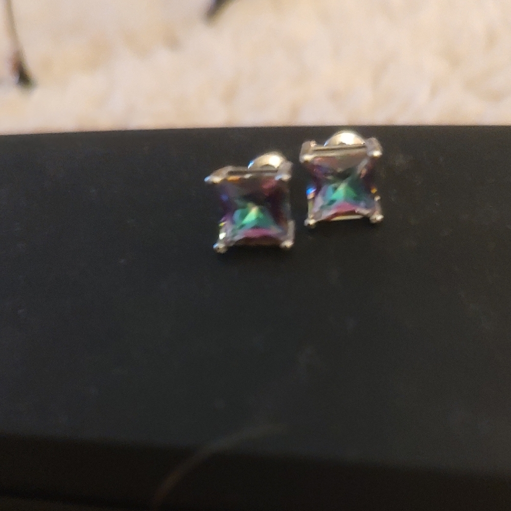 Mystic Aurora Square Crystal Stud Sterling Silver Earrings - Multicolor